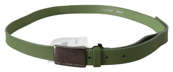 Chic Green Leather Waist Belt with Silver Buckle Costume National