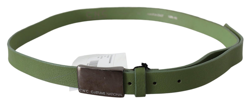 Chic Green Leather Waist Belt with Silver Buckle Costume National