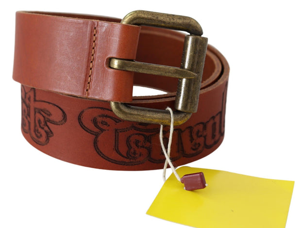 Chic Brown Leather Logo Waist Belt Just Cavalli