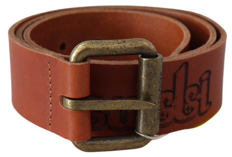 Chic Brown Leather Logo Waist Belt Just Cavalli