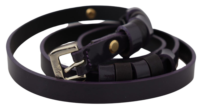 Chic Black Leather Belt with Chrome Silver Tone Buckle GF Ferre