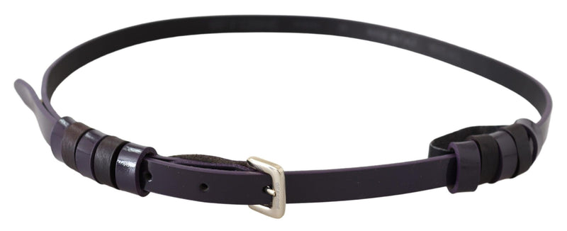 Chic Black Leather Belt with Chrome Silver Tone Buckle GF Ferre