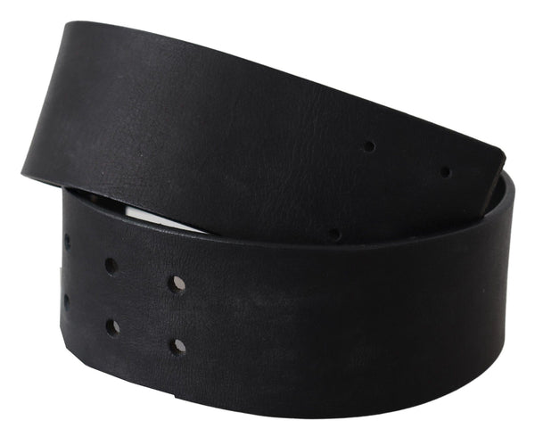 Elegant Solid Black Leather Belt GF Ferre