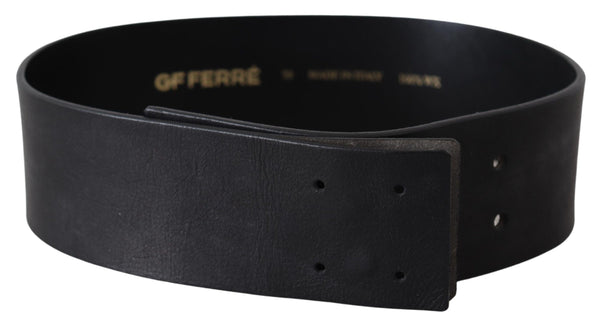 Elegant Solid Black Leather Belt GF Ferre