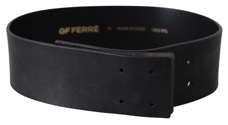 Elegant Solid Black Leather Belt GF Ferre