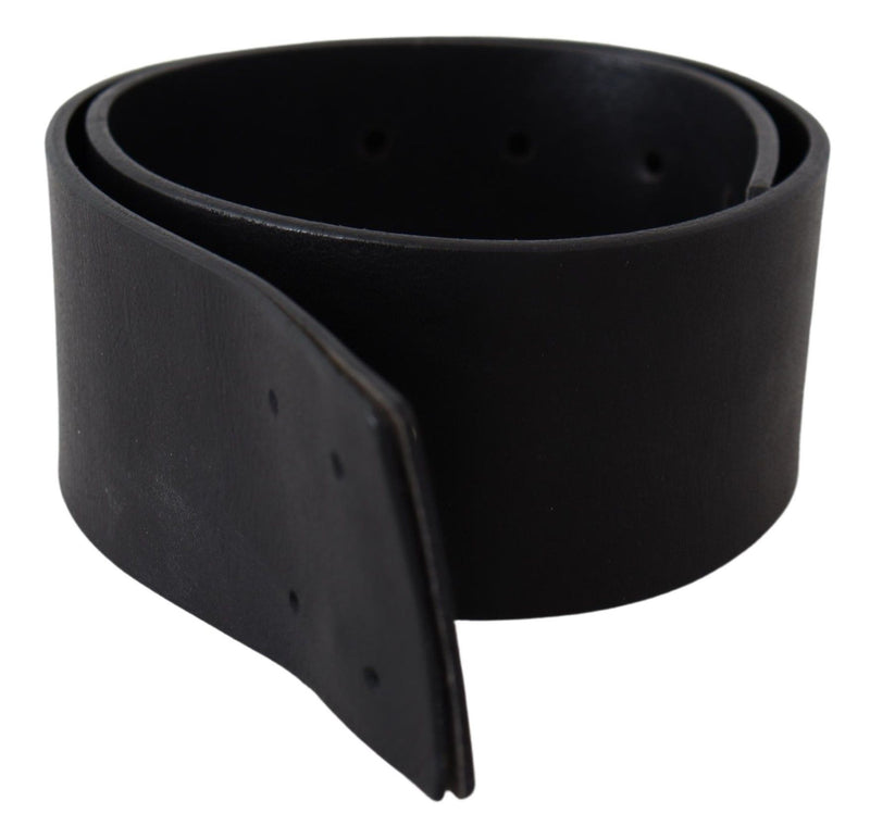 Elegant Solid Black Leather Belt GF Ferre