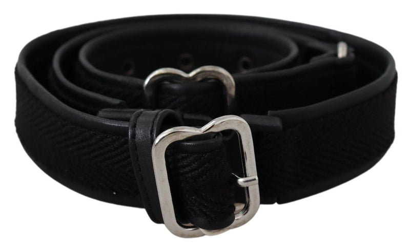 Chic Black Leather Waist Belt with Chrome Buckle GF Ferre