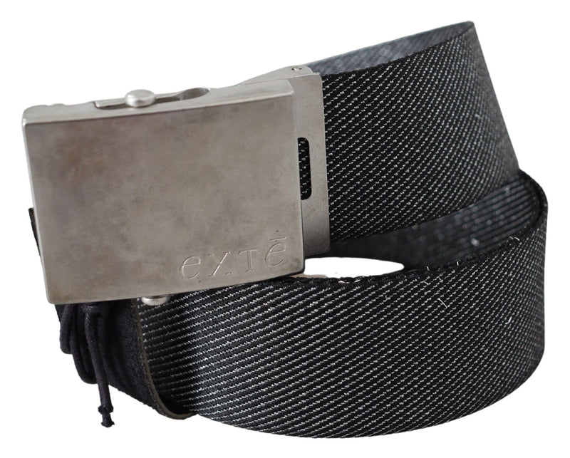 Elegant Black Canvas Waist Belt with Silver Buckle Exte