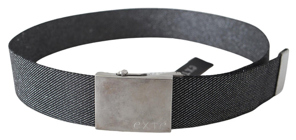 Elegant Black Canvas Waist Belt with Silver Buckle Exte