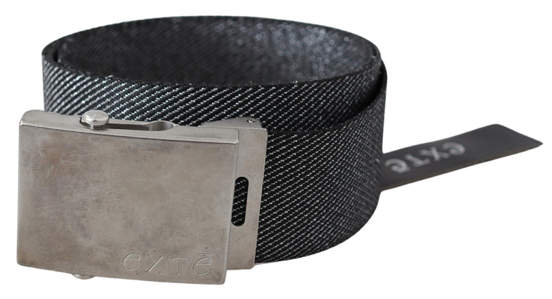 Elegant Black Canvas Waist Belt with Silver Buckle Exte