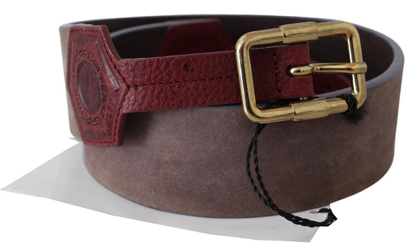 Elegant Brown Leather Belt with Gold Buckle GF Ferre