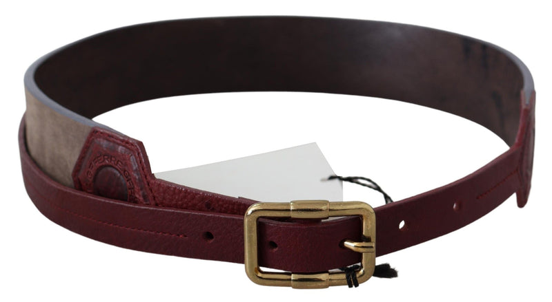 Elegant Brown Leather Belt with Gold Buckle GF Ferre