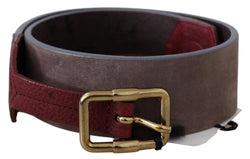 Elegant Brown Leather Belt with Gold Buckle GF Ferre