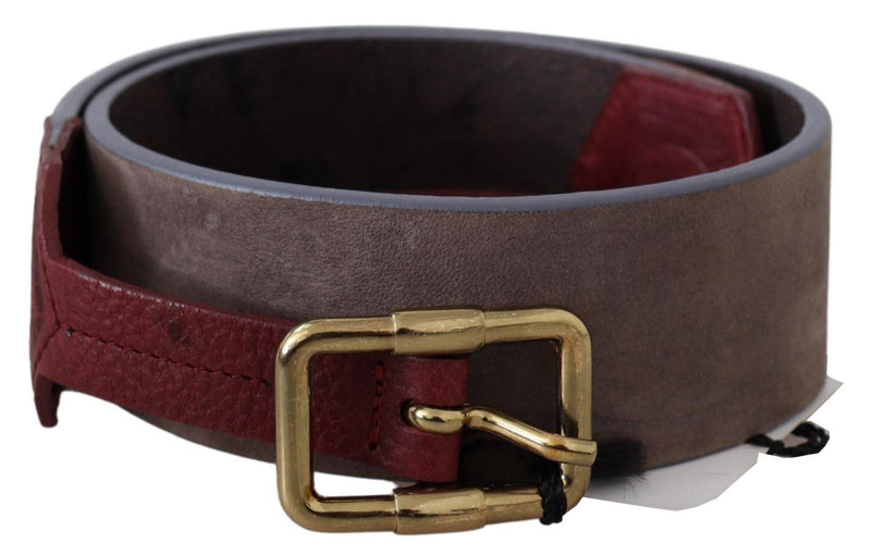 Elegant Brown Leather Belt with Gold Buckle GF Ferre