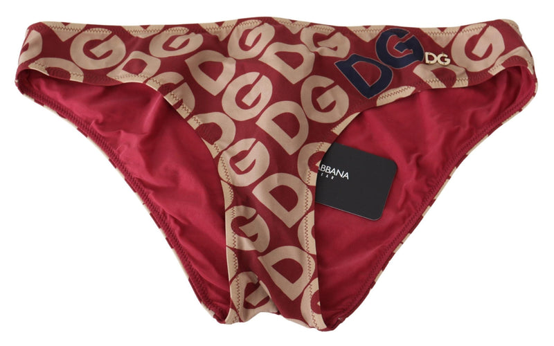 Chic Maroon Beige Logo Print Bikini Bottom Dolce & Gabbana