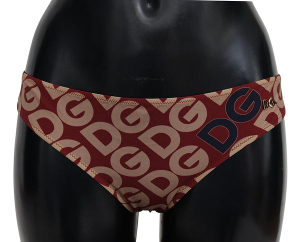 Chic Maroon Beige Logo Print Bikini Bottom Dolce & Gabbana