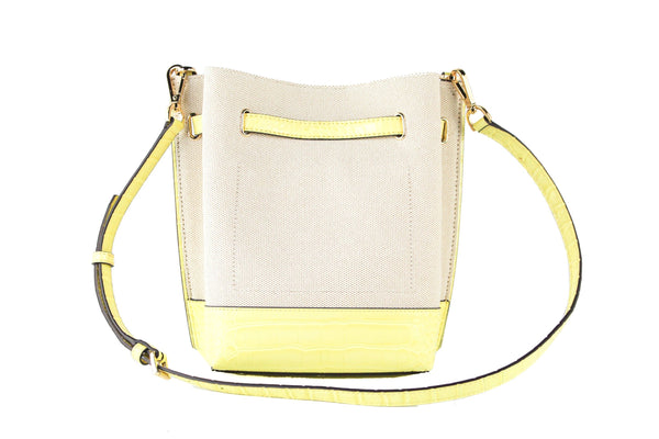 Emilia Small Canvas Snakeskin Print Leather Bucket Bag Messenger Crossbody Handbag (Buttercup) Michael Kors