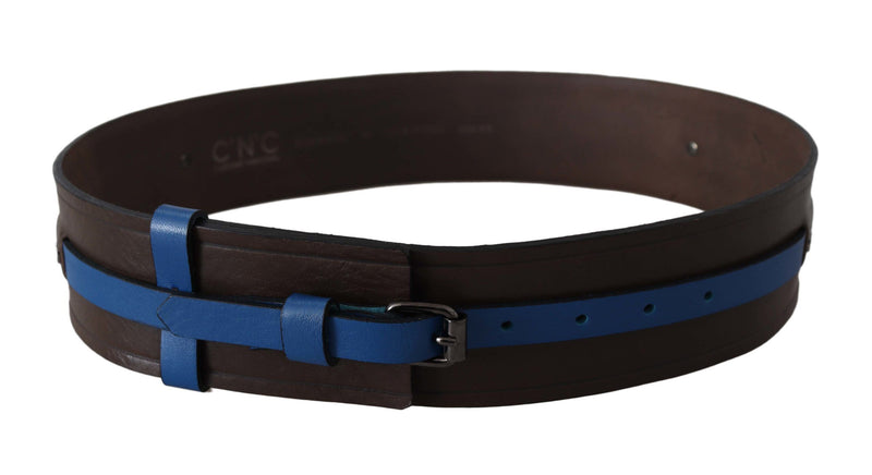 Elegant Brown Leather Belt with Blue Lining Costume National