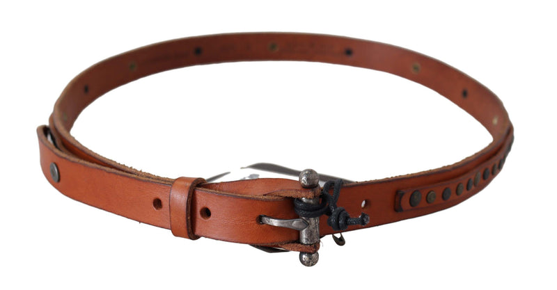 Elegant Leather Waist Belt in Brown Scervino Street