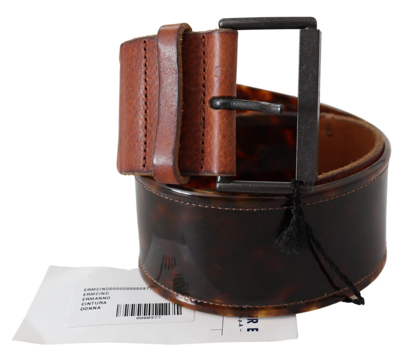 Elegant Dark Brown Leather Belt with Vintage Buckle Ermanno Scervino