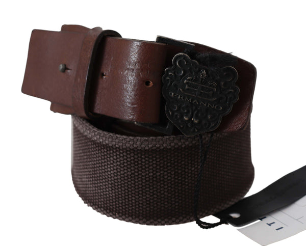 Classic Dark Brown Leather Belt with Logo Buckle Ermanno Scervino