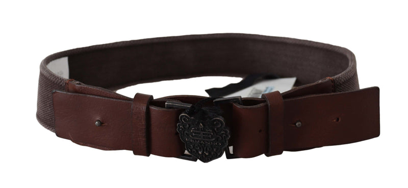 Classic Dark Brown Leather Belt with Logo Buckle Ermanno Scervino