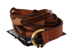 Elegant Braided Leather Belt in Dark Brown Scervino Street