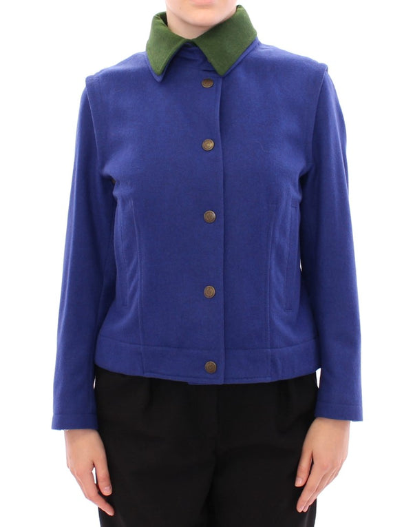 Elegant Blue Wool Jacket with Removable Collar Andrea Incontri