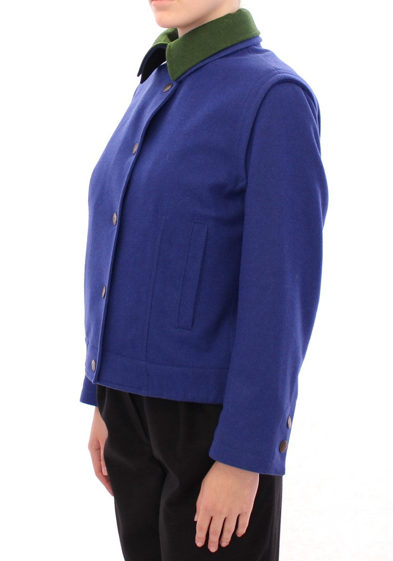 Elegant Blue Wool Jacket with Removable Collar Andrea Incontri