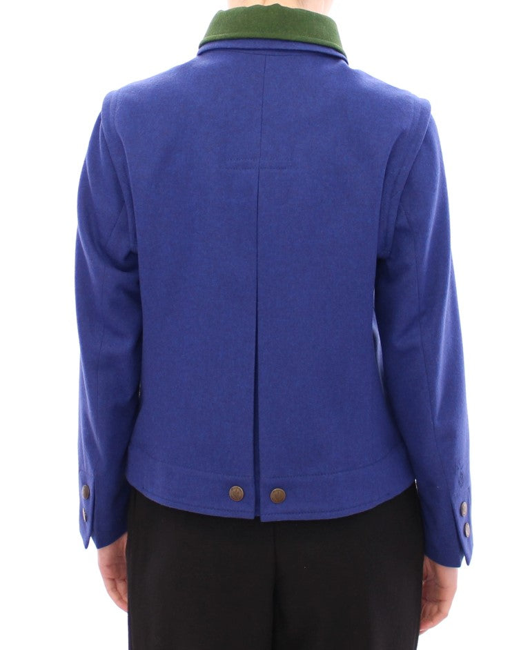 Elegant Blue Wool Jacket with Removable Collar Andrea Incontri