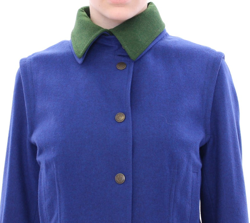 Elegant Blue Wool Jacket with Removable Collar Andrea Incontri