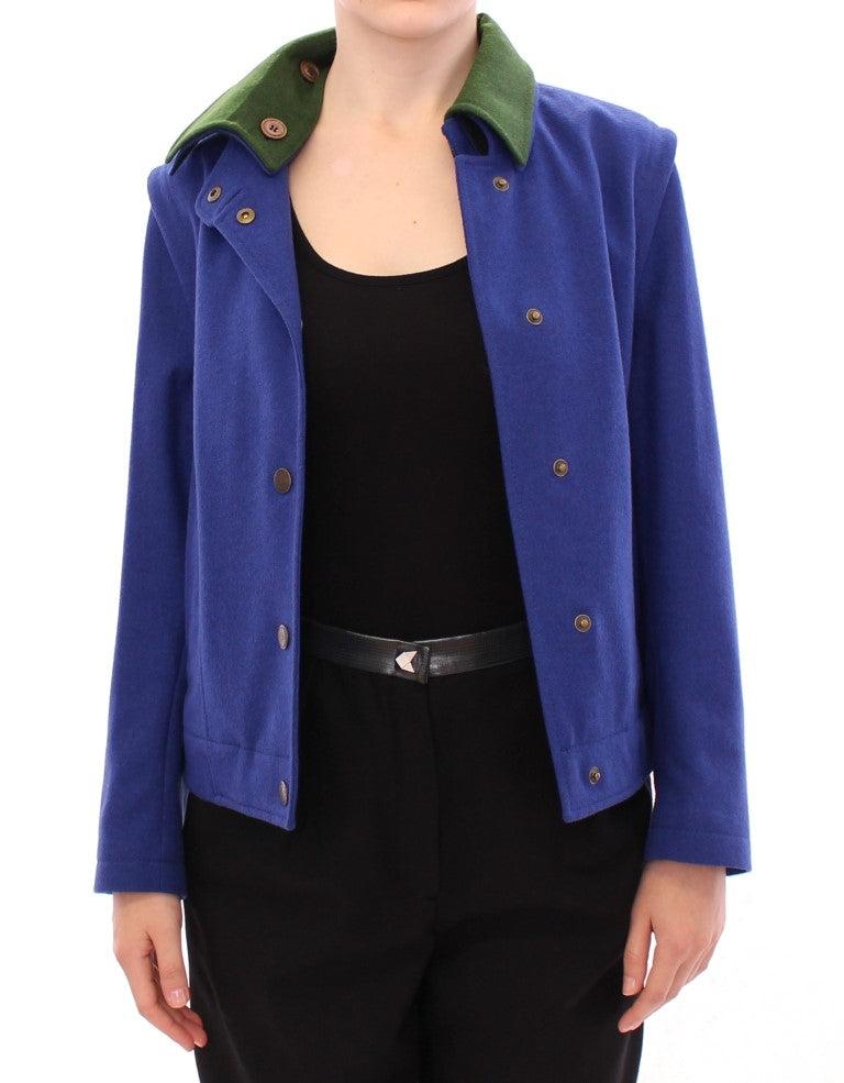 Elegant Blue Wool Jacket with Removable Collar Andrea Incontri