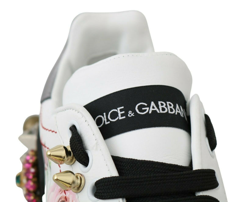 Floral Crystal-Embellished Leather Sneakers Dolce & Gabbana