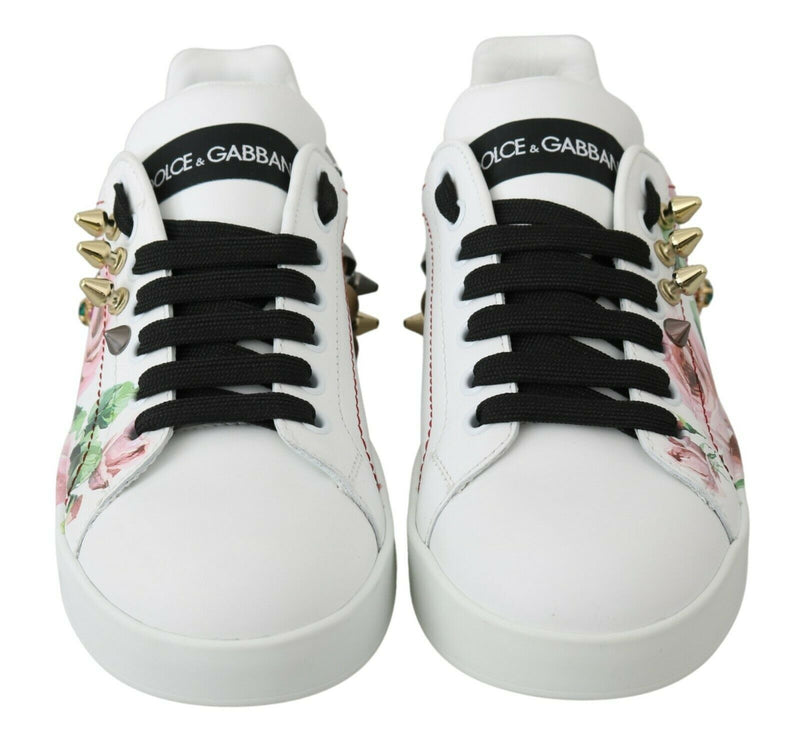 Floral Crystal-Embellished Leather Sneakers Dolce & Gabbana