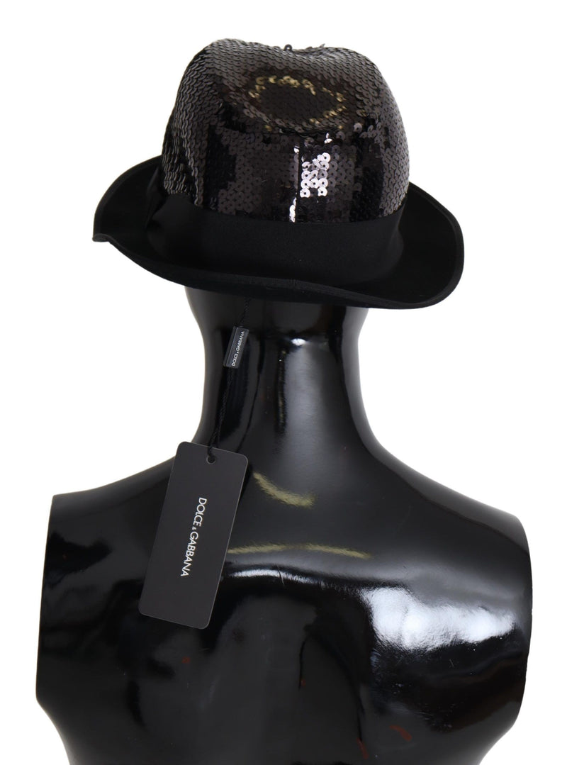 Elegant Black Sequin Fedora Hat Dolce & Gabbana