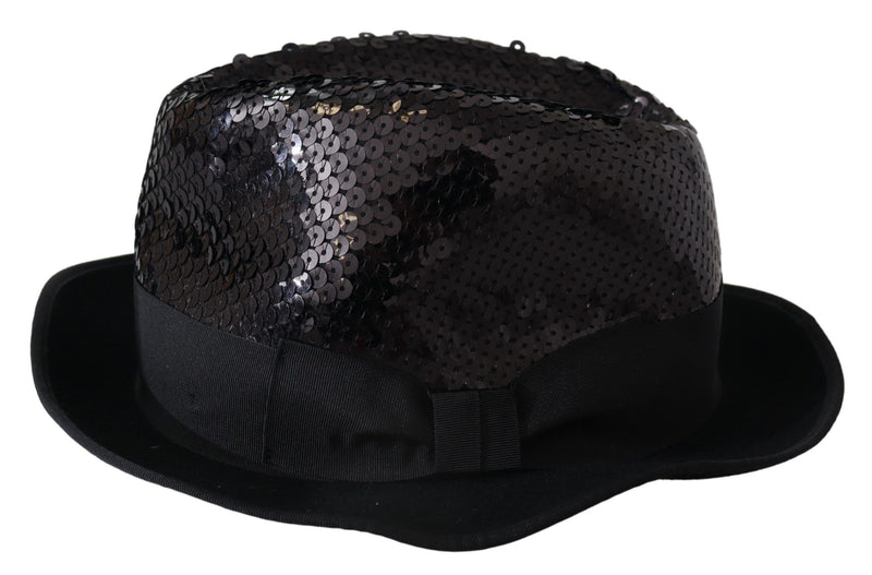 Elegant Black Sequin Fedora Hat Dolce & Gabbana