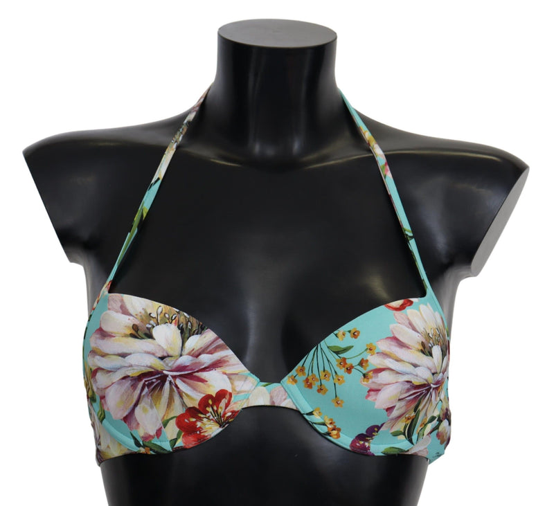 Chic Mint Green Floral Bikini Top Dolce & Gabbana