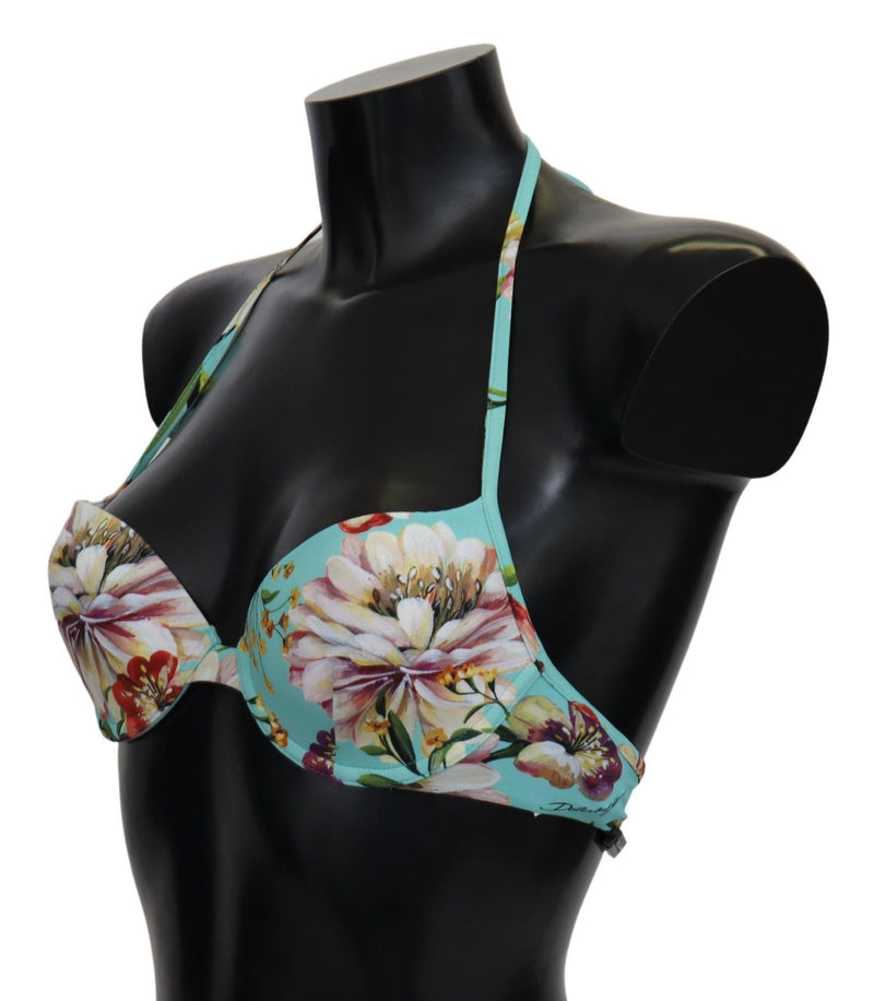 Chic Mint Green Floral Bikini Top Dolce & Gabbana