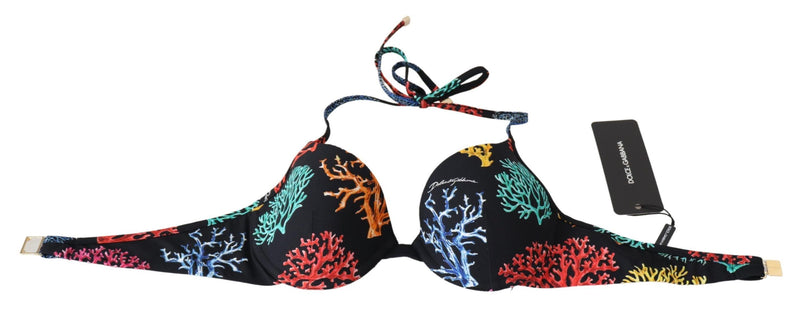 Chic Black Coral Print Bikini Top Dolce & Gabbana