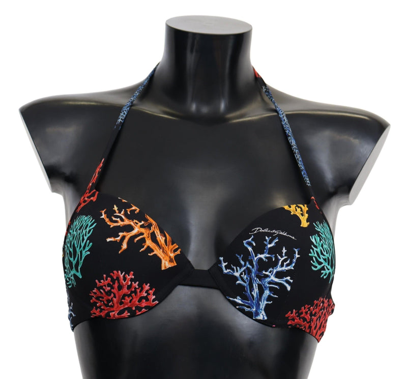 Chic Black Coral Print Bikini Top Dolce & Gabbana