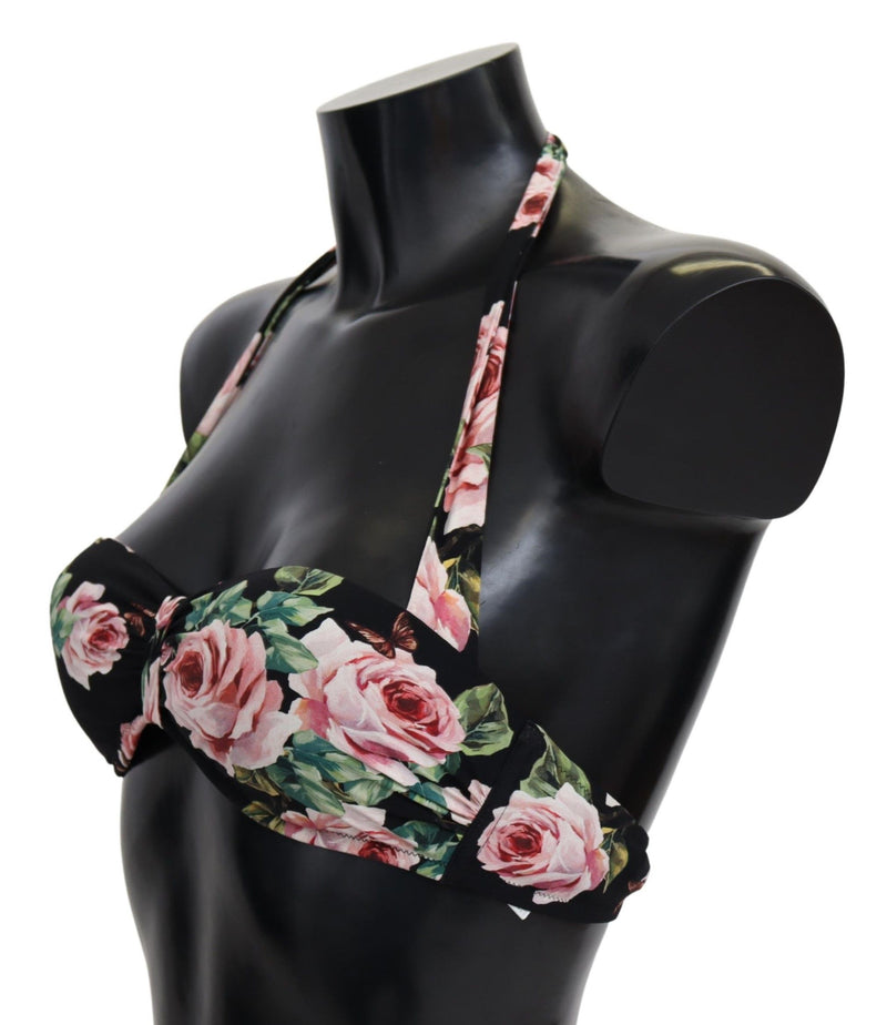 Elegant Black Floral Bikini Top Dolce & Gabbana