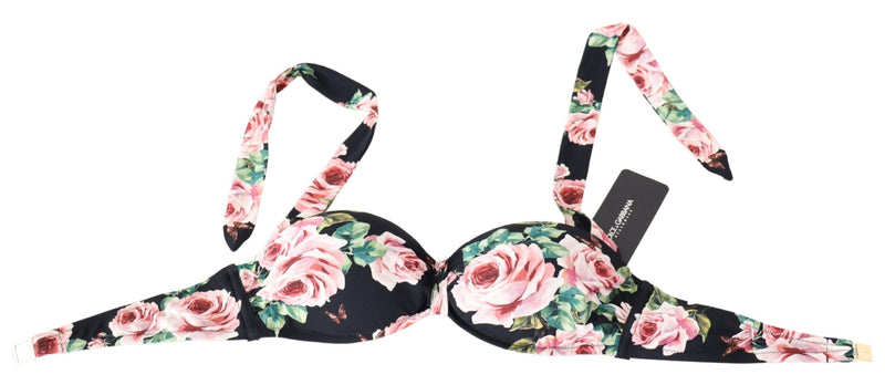 Elegant Black Floral Bikini Top Dolce & Gabbana