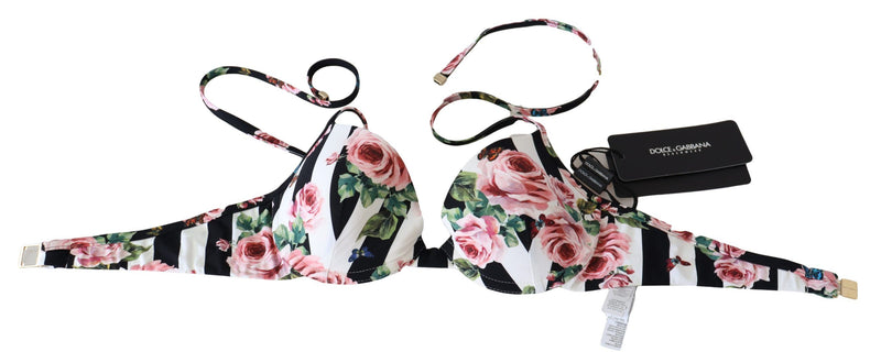 Chic Rose Print Bikini Top for Elegant Beach Days Dolce & Gabbana