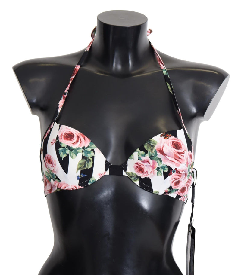 Chic Rose Print Bikini Top for Elegant Beach Days Dolce & Gabbana