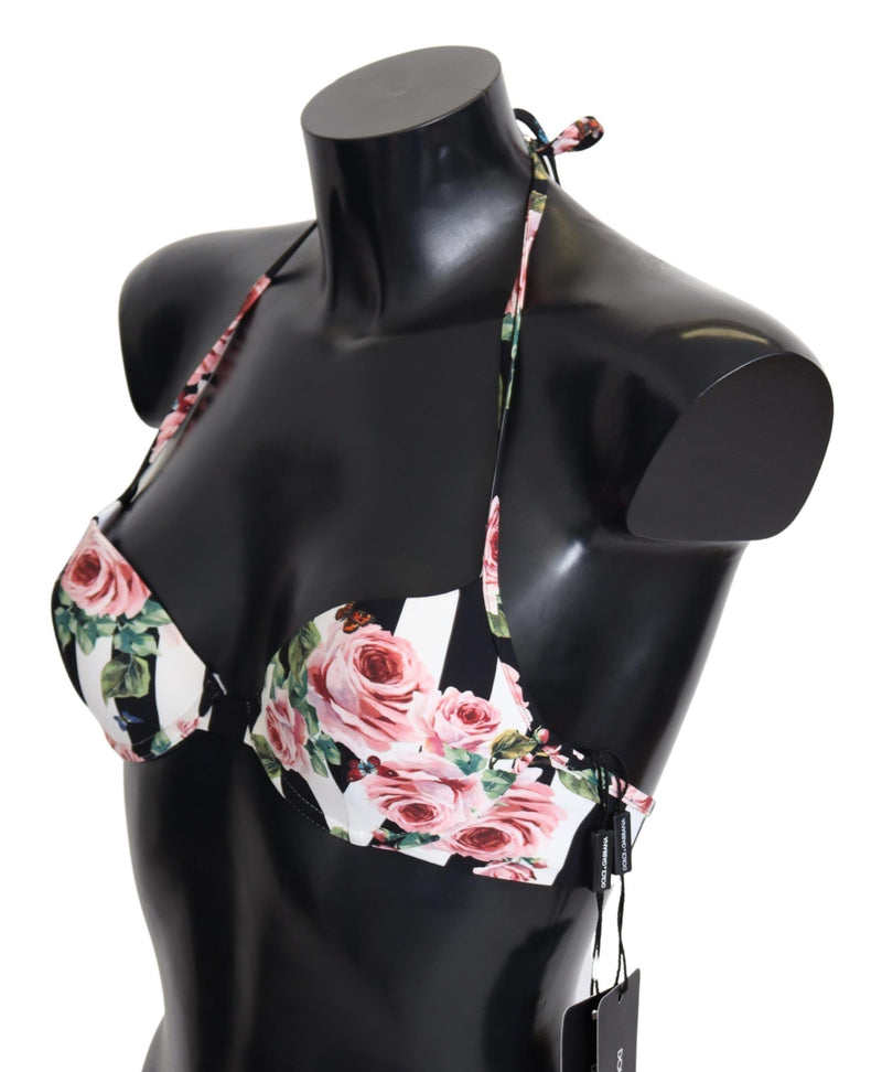 Chic Rose Print Bikini Top for Elegant Beach Days Dolce & Gabbana