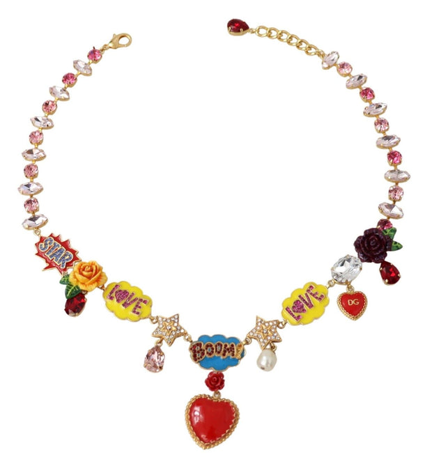 Chic Gold Tone Crystal Charm Necklace Dolce & Gabbana