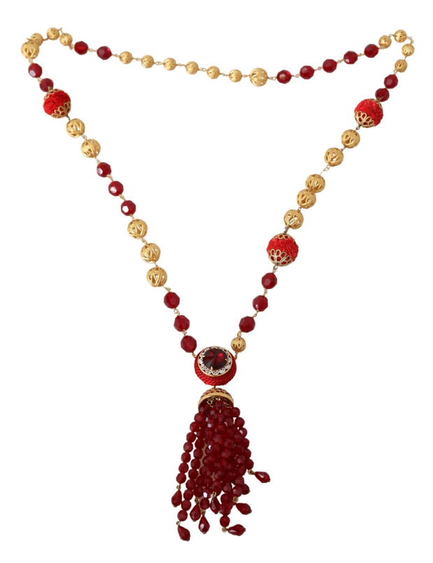 Elegant Red Crystal Gold-Plated Necklace Dolce & Gabbana