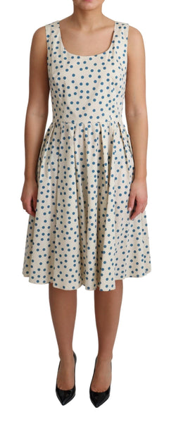 Elegant Beige Polka Dot A-Line Sleeveless Dress Dolce & Gabbana