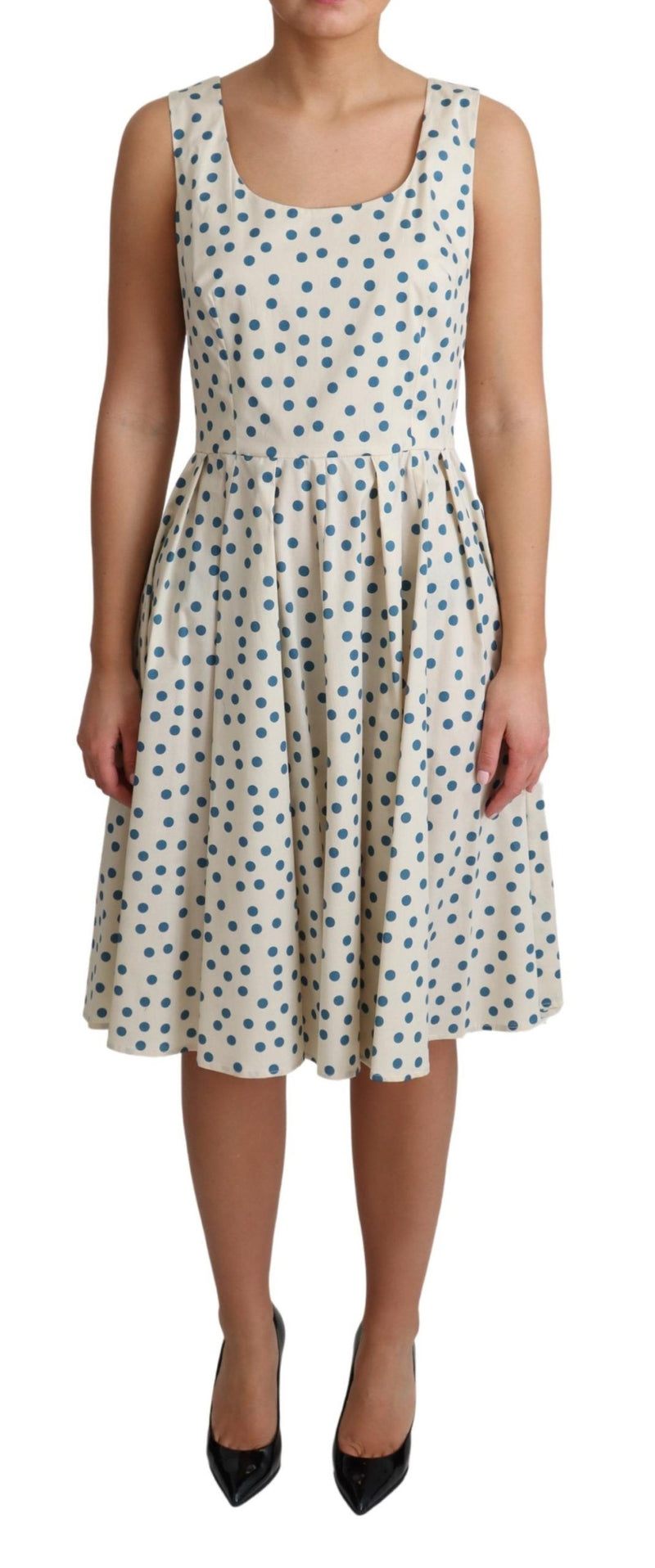 Elegant Beige Polka Dot A-Line Sleeveless Dress Dolce & Gabbana