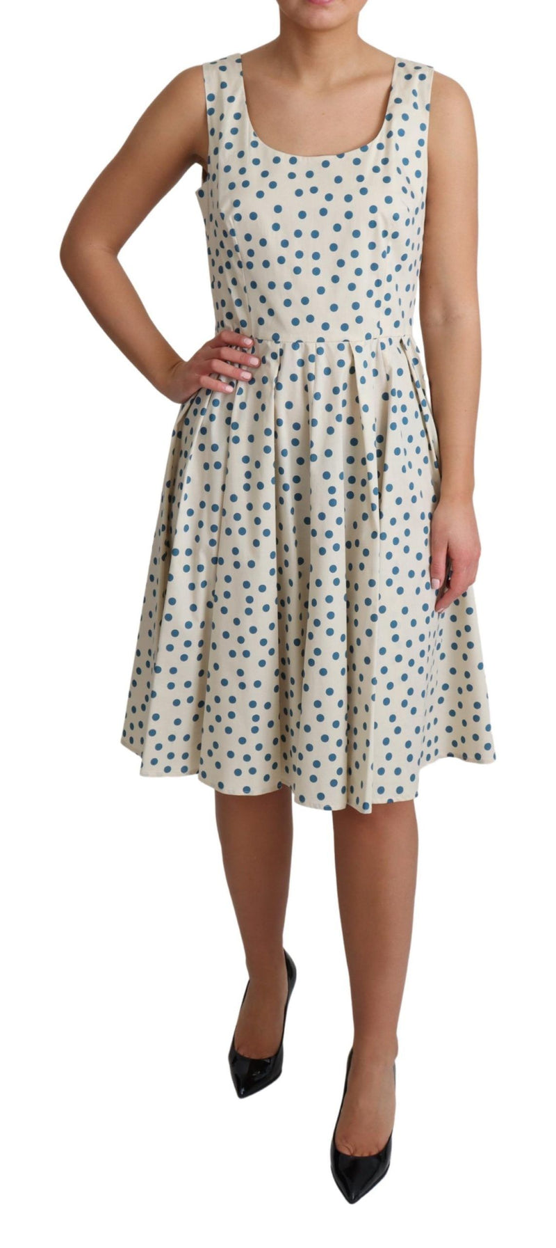 Elegant Beige Polka Dot A-Line Sleeveless Dress Dolce & Gabbana